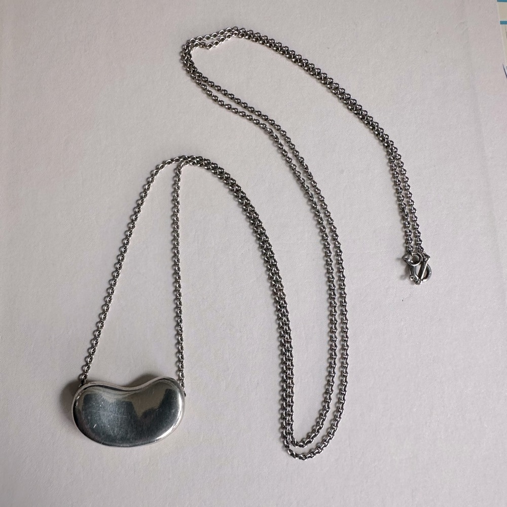 Tiffany & Co. Elsa Peretti Bean Pendant Necklace 925 Silver 30” long chain